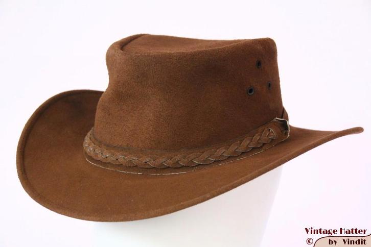 Australische Western hoed Hawkins bruin geruwd leer 56 57 58, Kleding | Heren, Hoeden en Petten, Nieuw, Hoed, 57 cm (M, 7⅛ inch) of minder