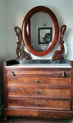 Antieke laden kaptafel met sierlijke spiegel, Antiek en Kunst, Ophalen