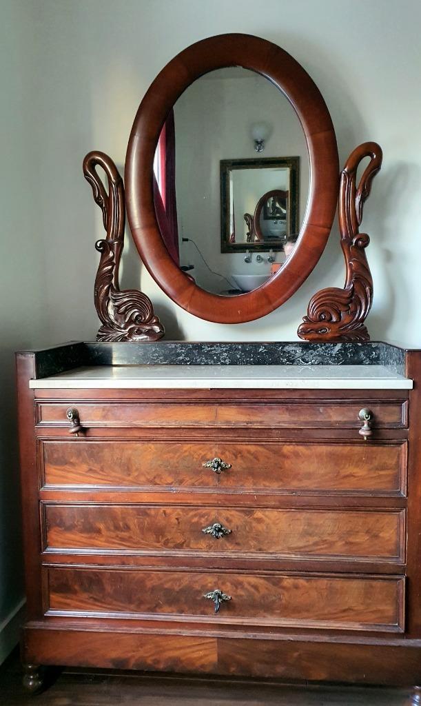 Antieke laden kaptafel met sierlijke spiegel, Antiek en Kunst, Antiek | Meubels | Kasten, Ophalen