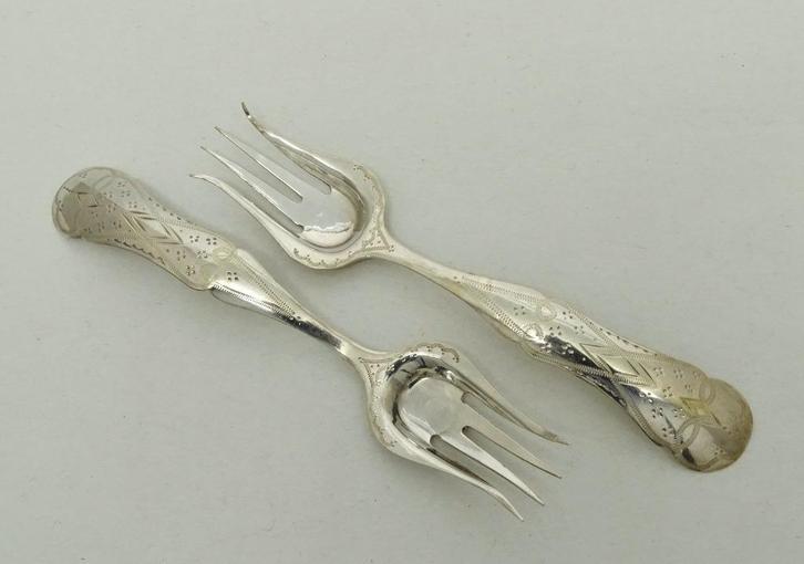 Zilver Vleesvork / serveervork Biedermeier antiek vork 2 st, Antiek en Kunst, Antiek | Bestek, Ophalen of Verzenden