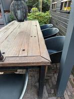 Robuuste Houten Tuintafel met Stoelen & Bankje, Ophalen of Verzenden, Gebruikt, Rechthoekig, Hout
