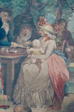2 engelse gravuren, 19e eeuw. Tea garden. G. Morland. kleur, Antiek en Kunst, Ophalen of Verzenden
