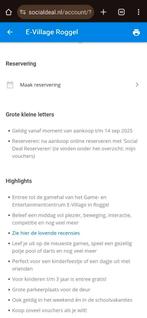 3x ticket E-village Roggel socialdeal Gamehal Evillage, Drie personen of meer, Ticket of Toegangskaart