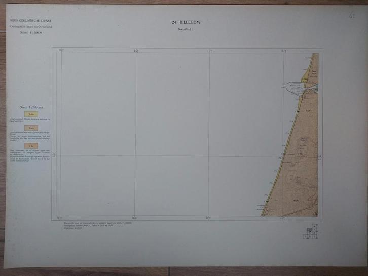 62 / Geologische kaart uit 1927 van Hillegom kwartblad I, Boeken, Atlassen en Landkaarten, Zo goed als nieuw, Landkaart, Nederland