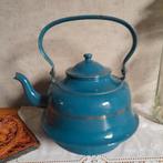 Prachtige emaille ketel petrol blauw met goud bies, Antiek en Kunst, Antiek | Emaille, Ophalen of Verzenden