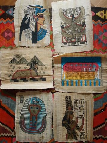 Set originele vintage papyrus schilderijen, het oude Egypte  beschikbaar voor biedingen