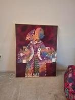 Prachtig groot vintage batik schilderij op doek Indonesie, Antiek en Kunst, Ophalen