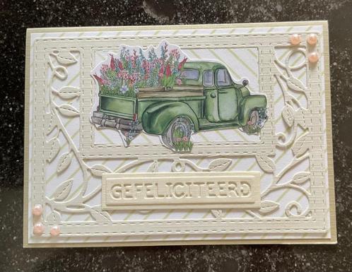 Nr 14 wenskaart met vrachtauto bloemen, Hobby en Vrije tijd, Kaarten | Zelfgemaakt, Nieuw, Kerst, Ophalen of Verzenden