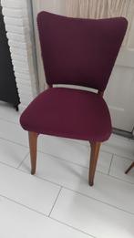 Vintage houten stoel met bordeauxrode stoffen zitting, Huis en Inrichting, Stoelen, Ophalen, Hout, Gebruikt, Bruin