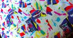 Wit met kleurig abstract patroon  lapje 140 x 180 cm, Gebruikt, Overige kleuren, Verzenden, 120 cm of meer