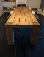 Robuuste handgemaakte eettafel 298x98x80 cm - prima staat!, Ophalen, Zo goed als nieuw