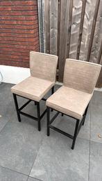 Twee barkrukken - grijs/taupe met zwart frame, Ophalen, Kunststof, Met voetsteun, 60 tot 90 cm