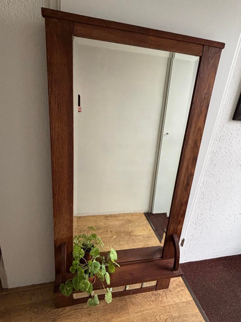 Originele antieke geslepen spiegel met plankje art nouveau, Antiek en Kunst, Antiek | Spiegels, 50 tot 100 cm, 100 tot 150 cm