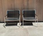 2 fauteuils italiaans designmerk Coro PO1:RVS, zwarte draden, Tuin en Terras, Tuinstoelen, Ophalen, Zo goed als nieuw, Rvs