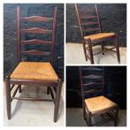 Set vier vintage antieke stoelen hout rieten zitting, Huis en Inrichting, Stoelen, Ophalen, Riet of Rotan, Gebruikt, Bruin