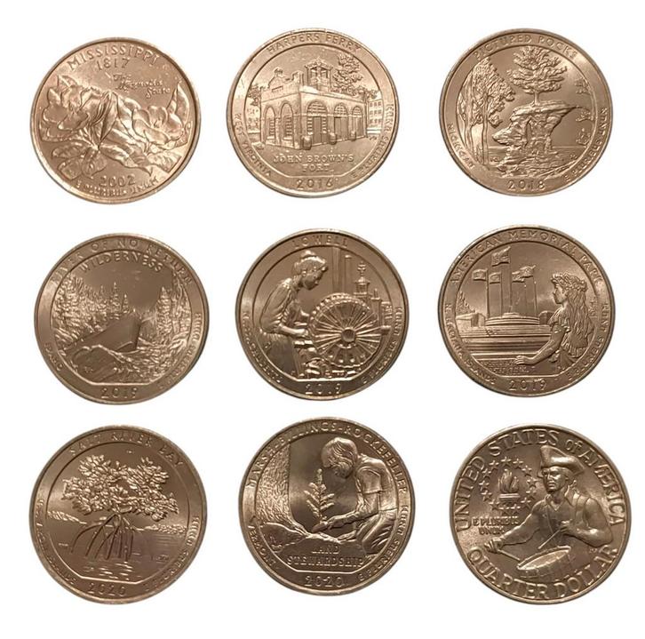 Amerikaanse Kwartjes Collectie - America the Beautiful, Postzegels en Munten, Munten | Nederland, Losse munt, 25 cent, Koningin Wilhelmina