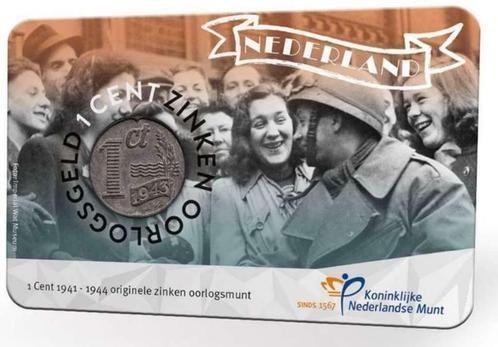 Coincard met originele zinken 1 guldencent (1942) uit de Twe, Postzegels en Munten, Munten | Nederland, Losse munt, 1 cent, Ophalen of Verzenden
