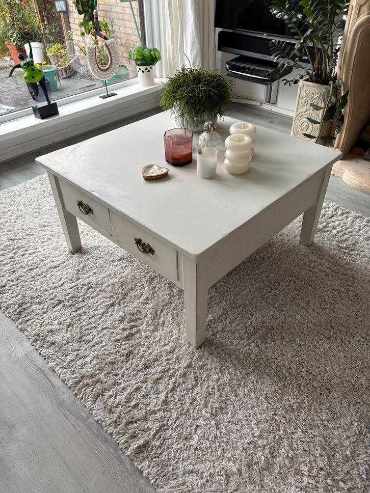 Witte salontafel van oude eiken kassatafel, Huis en Inrichting, Tafels | Salontafels, Gebruikt, Minder dan 50 cm, 50 tot 100 cm