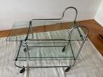 Theewagen en tijdschrift meubel chromen buisframe met glas, Huis en Inrichting, Ophalen, Gebruikt, 50 tot 100 cm, Glas