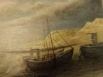 Olieverf schilderij, Deense kust met vissersschepen., Antiek en Kunst, Ophalen of Verzenden