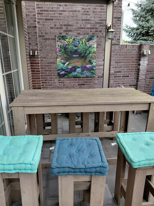 Steigerhouten statafel met krukken, Tuin en Terras, Tuinsets en Loungesets, Gebruikt, Steigerhout, Ophalen