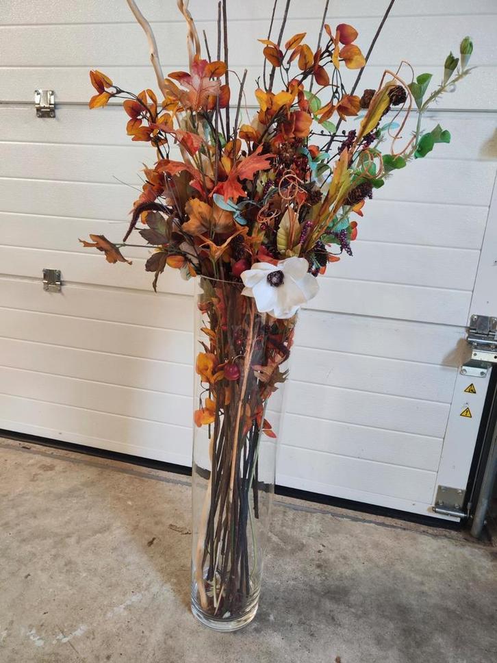 1 meter hoge vaas met grote bos zijde bloemen, sier takken, Huis en Inrichting, Woonaccessoires | Droogbloemen, Zo goed als nieuw