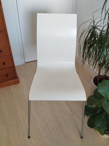 6 witte stijlvolle houten eetkamerstoelen chromen poot