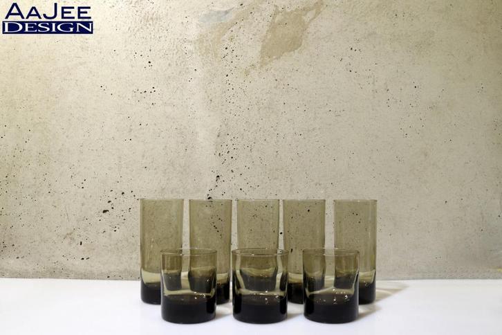 8 vintage rookglas glazen – Set – Luminarc J.G. Durand, Verzamelen, Glas en Borrelglaasjes, Gebruikt, Overige typen, Ophalen of Verzenden