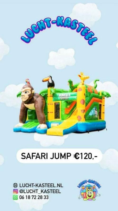 Springkussen te huur feest kinderen jungle dino unicorn, Hobby en Vrije tijd, Feestartikelen, Zo goed als nieuw, Overige, Ophalen