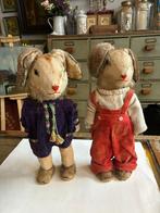 Antieke strogevulde konijnenpoppen ca. 1920 – handgemaakt.