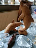 Dolfijnen beeldjes hout glas kristal, Ophalen, Gebruikt, Dier