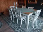 Mooie eethoek hout met wit tafel 160 cm compleet met kussens, Huis en Inrichting, Complete eetkamers, Ophalen, Zo goed als nieuw