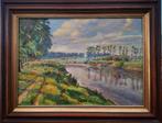 Kunstwerken Olieverf Schilderij Hollands Riviergezicht L Bot, Ophalen of Verzenden