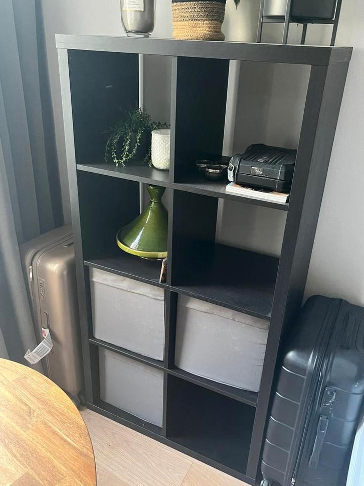 Zwart IKEA Kast met Vakken & Dozen, Huis en Inrichting, Kasten | Boekenkasten, Gebruikt, 50 tot 100 cm, 100 tot 150 cm, 25 tot 50 cm