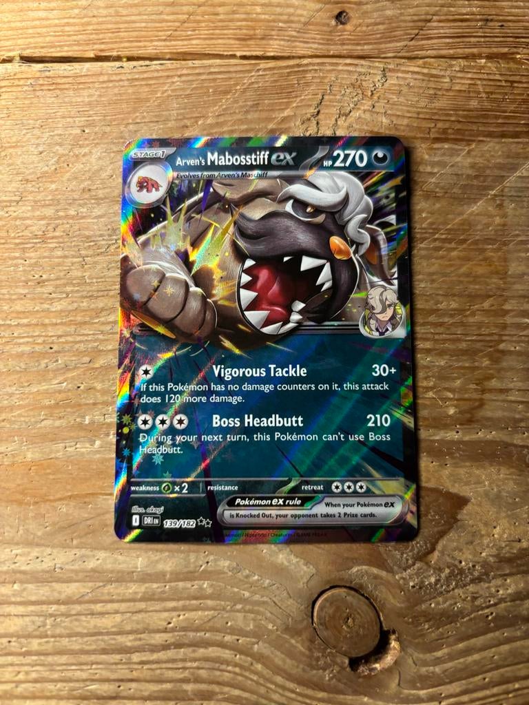 Mabosstiff EX Pokémonkaart - Zeldzaam!, Ophalen of Verzenden, Zo goed als nieuw, Losse kaart, Foil