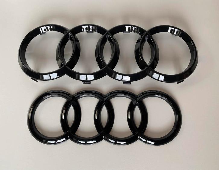 Audi Ringen embleem / logo voor-, achterkant glossy black, Auto diversen, Tuning en Styling, Ophalen of Verzenden