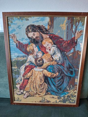 Vintage geborduurde bijbelse afbeelding  beschikbaar voor biedingen
