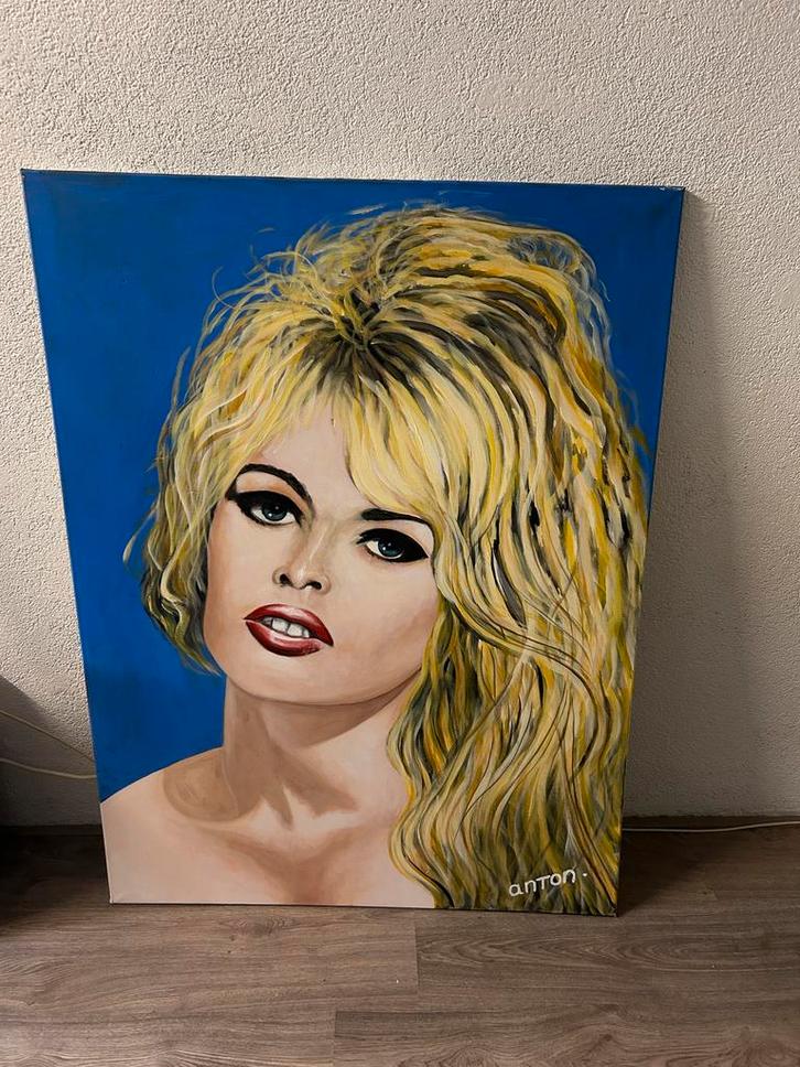 Handgeschilderd portret van Brigitte Bardot, Antiek en Kunst, Kunst | Schilderijen | Modern, Ophalen