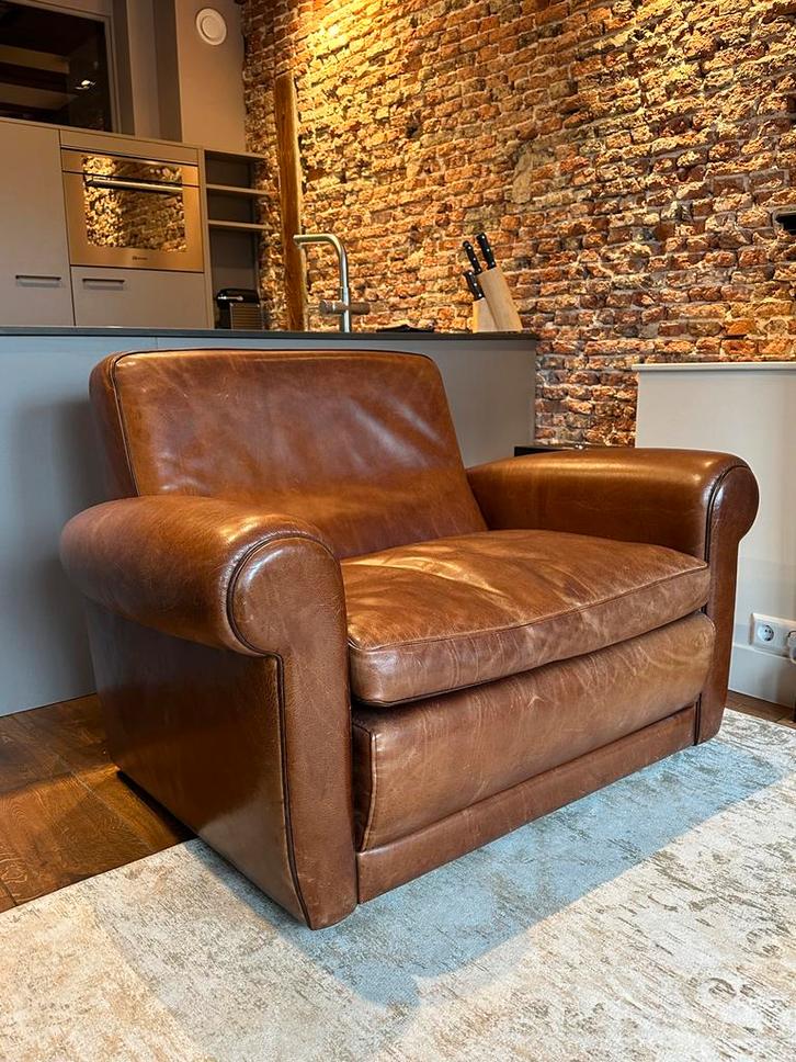 Baxter Mickey Love Seat - Cognac Buffel Leer, Huis en Inrichting, Fauteuils, Gebruikt, Leer, 125 cm of meer, 75 tot 100 cm, Ophalen