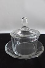 Kristallen bonbon pot met deksel en schotel, geslepen, Antiek en Kunst, Ophalen of Verzenden