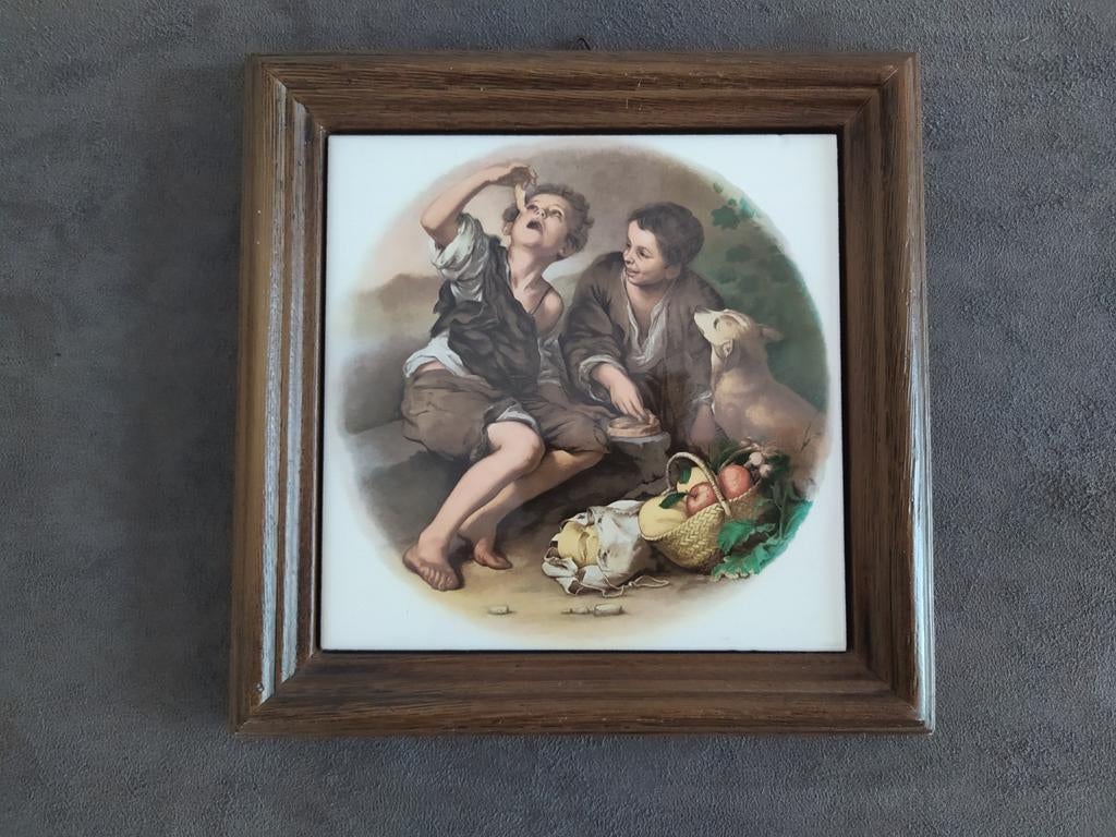 Vintage ingelijste tegel, Antiek en Kunst, Kunst | Schilderijen | Klassiek, Ophalen of Verzenden