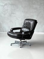 Jaren 70 fauteuil vintage lounge chair bruin leer draaistoel, 75 tot 100 cm, Gebruikt, Metaal, Vintage