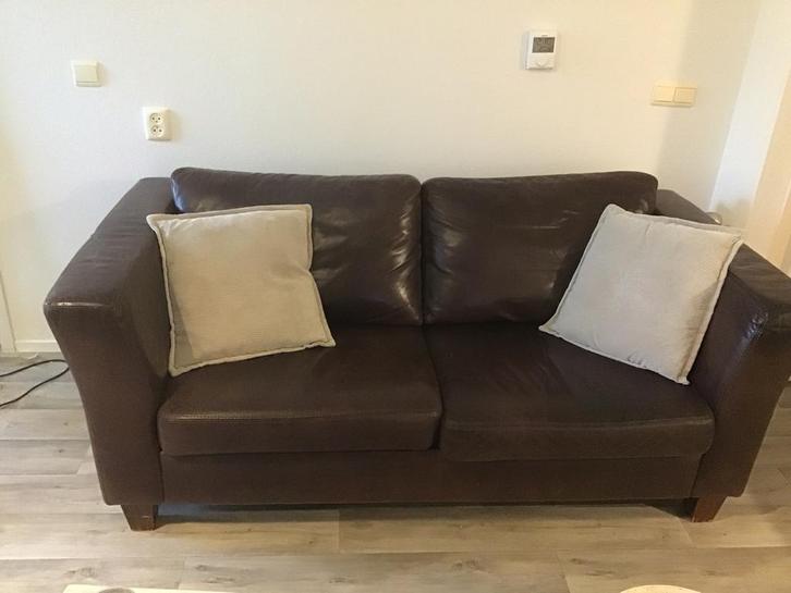 Twee zware kwaliteit leren banken, Huis en Inrichting, Banken | Bankstellen, Gebruikt, Rechte bank, Vierpersoons of meer, 150 tot 200 cm