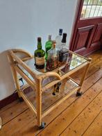 Vintage bamboe barcart / serveertafel / trolley, Ophalen, Minder dan 55 cm, Zo goed als nieuw, Rechthoekig