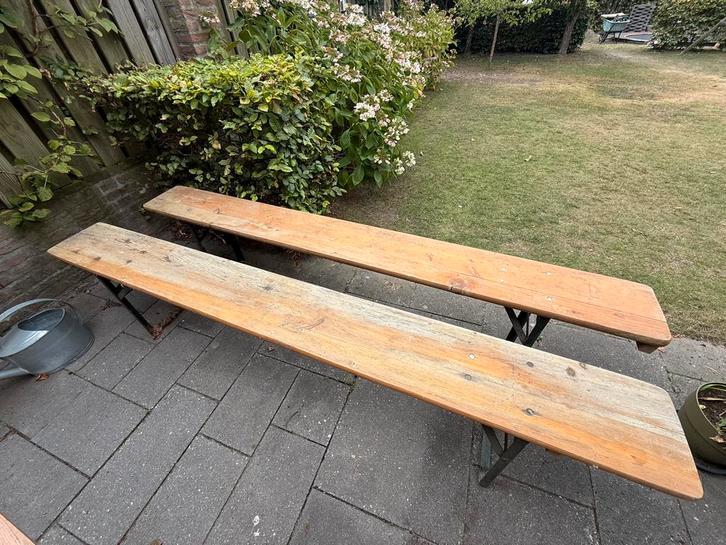 Houten Tuinbanken | inklapbaar | Set van 2, Tuin en Terras, Tuinbanken, Gebruikt, Hout, Ophalen
