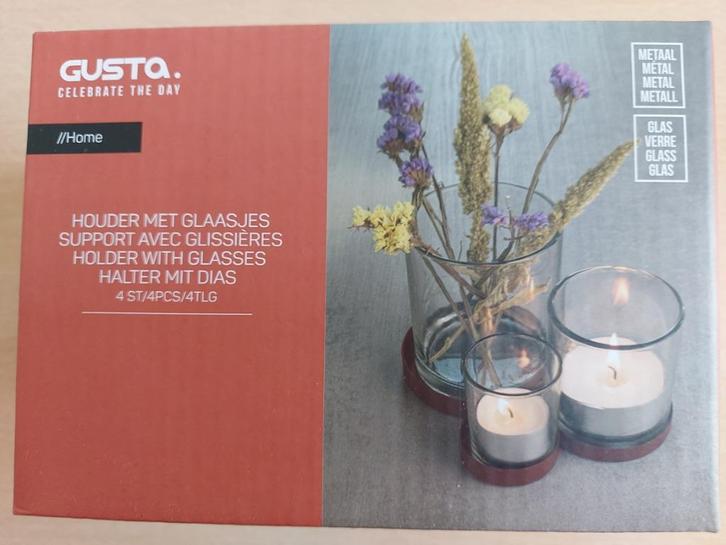 Metalenhouder met glaasjes 4-delig, Huis en Inrichting, Woonaccessoires | Kandelaars en Kaarsen, Nieuw, Kandelaar, Minder dan 25 cm