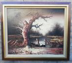 BRANDS, Gehavende boom in landschap. Olie/doek. 73/63 cm, Ophalen, Zo goed als nieuw, Schilderij, 50 tot 75 cm