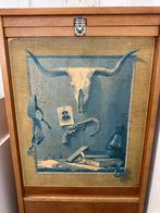 Vintage Houten Kast met Western Print - Uniek Stuk Meubelkun, Ophalen