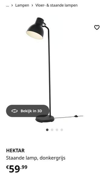 HEKTAR vloerlamp IKEA incl mooie grote lichtbron beschikbaar voor biedingen