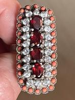 Robuuste zeldzaam zilveren vintagering koraal granaat krista, Ophalen of Verzenden, Zo goed als nieuw, Dame, Rood